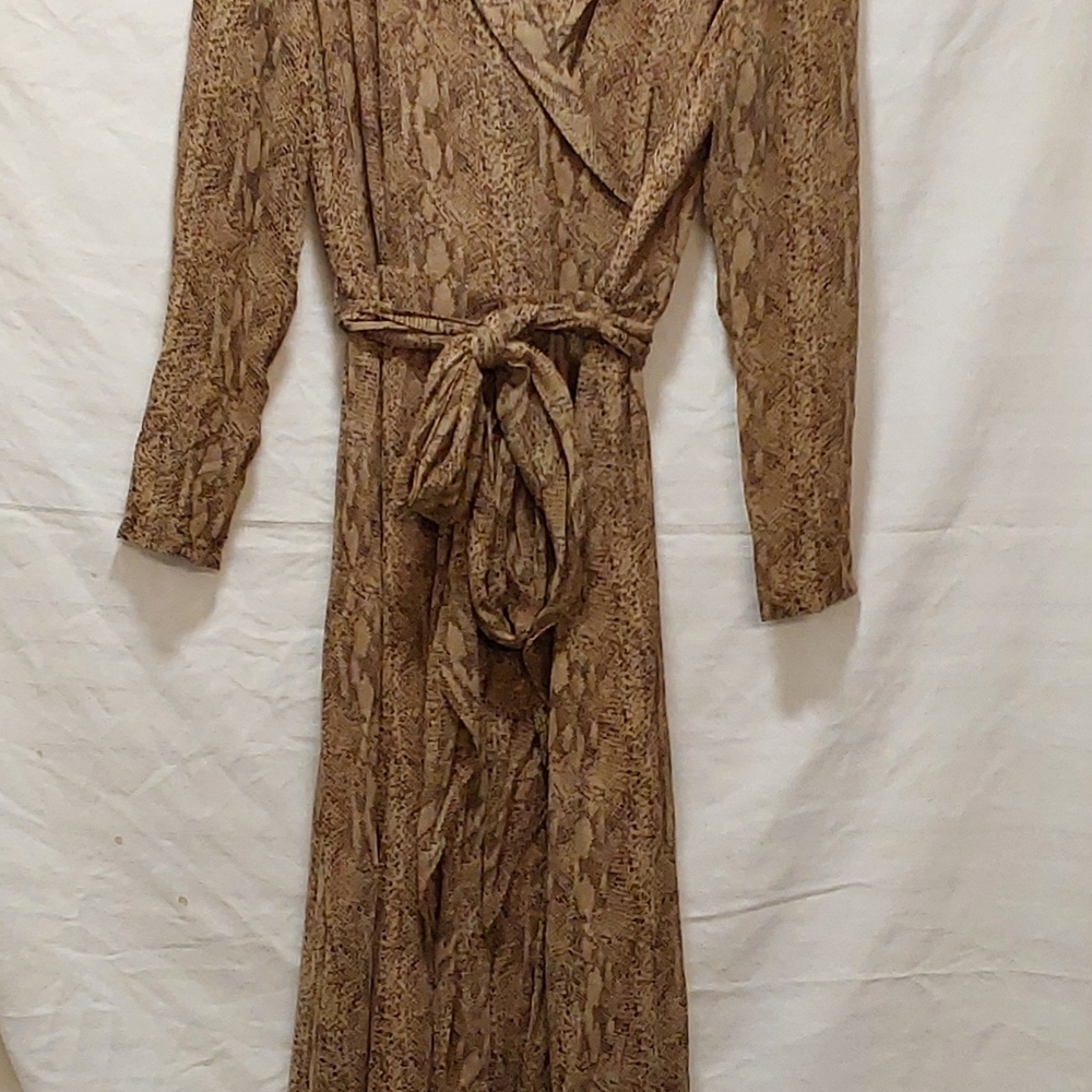 Dana Buchman Silk Brown Snake Print Wrap Dress
